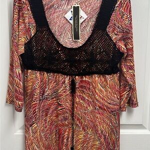 Susan Lawrence Multicolor top with Black Crochet